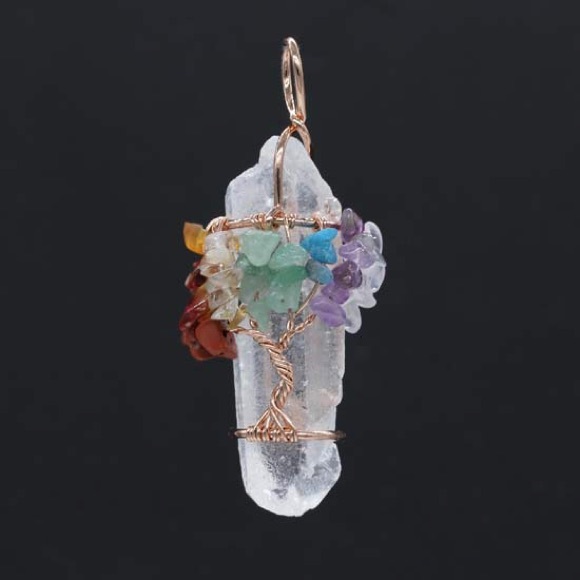 Quartz crystal TREE IF LIFE PENDANT NEW Rainbow - Picture 4 of 5